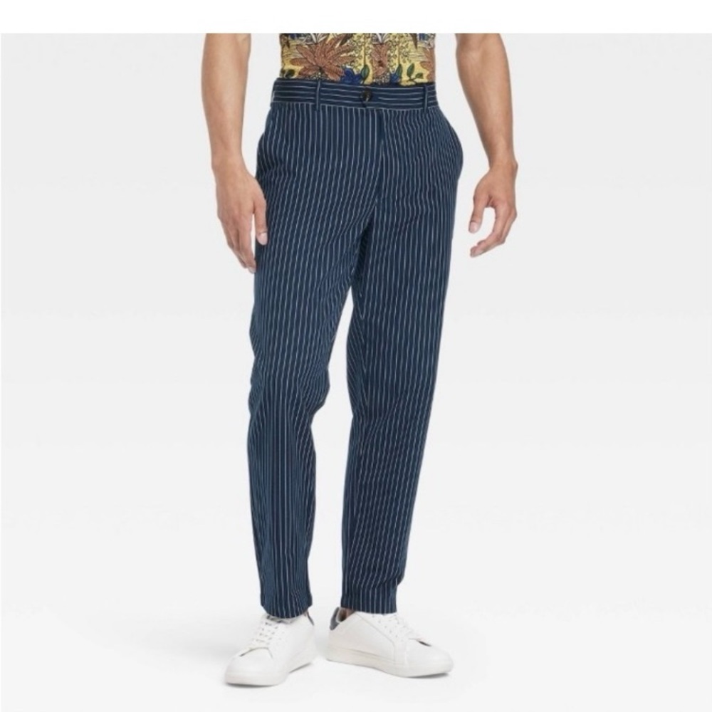 Men's Navy Blue Pinstripe Chino Pants Houston White